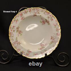 Limoges Haviland 8 Rimmed Soup Bowls Trellis Pink Gold Louis XIV Mold 1958-1962