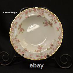 Limoges Haviland 8 Rimmed Soup Bowls Trellis Pink Gold Louis XIV Mold 1958-1962