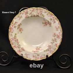 Limoges Haviland 8 Rimmed Soup Bowls Trellis Pink Gold Louis XIV Mold 1958-1962