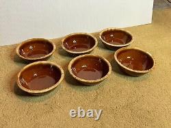 Lot 6 Vintage 60s Brown Hull USA Pottery Stoneware Drip Glaze Cereal Bowls 6.5