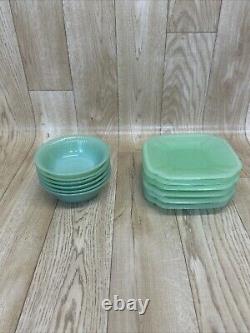 Lot Of 12 Fireking Jadeite 4 7/8 Bowls & 6 Plates Ribbed 6 Plates 6 Bowls