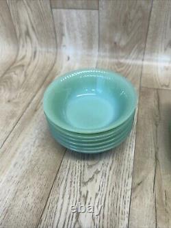 Lot Of 12 Fireking Jadeite 4 7/8 Bowls & 6 Plates Ribbed 6 Plates 6 Bowls