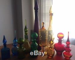 Lot of 11 8 Vintage Rainbow 1960s Art Glass Decanters + 3 others unknown brand