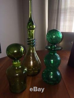 Lot of 11 8 Vintage Rainbow 1960s Art Glass Decanters + 3 others unknown brand