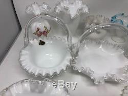 Lot of 17 Vintage Fenton Milk Glass Silver Crest Candlesticks Candy Dish Vase