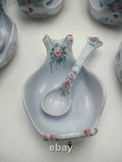 Lot of 5 Bjorn Wiinblad Style Italian Ceramic Bird Bowl & Spoon Sets Faiance
