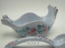 Lot of 5 Bjorn Wiinblad Style Italian Ceramic Bird Bowl & Spoon Sets Faiance