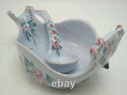 Lot of 5 Bjorn Wiinblad Style Italian Ceramic Bird Bowl & Spoon Sets Faiance