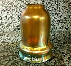 Louis C Tiffany 5.75 Golden Favrile Glass Shade Pulled Feather leaf motif bell