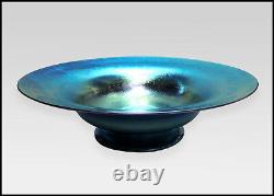 Louis Comfort Tiffany Blue Favrile Blown Glass Bowl Hand Signed Antique Compote