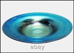 Louis Comfort Tiffany Blue Favrile Blown Glass Bowl Hand Signed Antique Compote