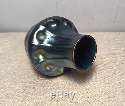 Louis Comfort Tiffany Favrile LCT Blue Iridescent Aesthetic Glass Vase