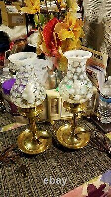Lovely PAIR of Fenton coin dot candlestick lamps withshade 13