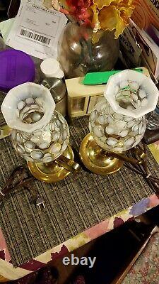 Lovely PAIR of Fenton coin dot candlestick lamps withshade 13