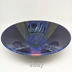 MARC MATSUI Handmade Pottery Bowl, 12 Large Blue Gray Purple Geometric Signed