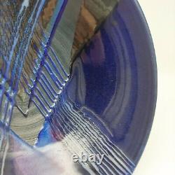 MARC MATSUI Handmade Pottery Bowl, 12 Large Blue Gray Purple Geometric Signed