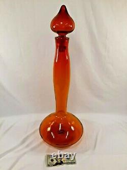 MCM Blenko Glass Floor Decanter Genie Bottle 5815L 29.5 Tangerine Wayne Husted