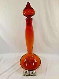 MCM Blenko Glass Floor Decanter Genie Bottle 5815L 29.5 Tangerine Wayne Husted