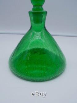 MCM Green Blenko Crackled Glass Decanter With Stopper