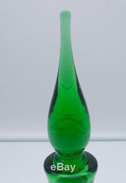 MCM Green Blenko Crackled Glass Decanter With Stopper