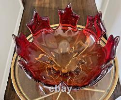 MCM Midcentury Red and Amber Murano Glass Bowl/Centerpiece, Italy