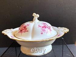 MEISSEN flower boutique Purple lidded tureen withleaf handles, gold accent, 1st