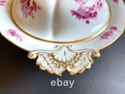 MEISSEN flower boutique Purple lidded tureen withleaf handles, gold accent, 1st