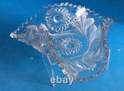 MILLERSBURG CRYSTAL HOBSTAR & FROSTED FEATHER Tri Corner Bowl Rare