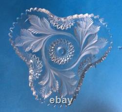 MILLERSBURG CRYSTAL HOBSTAR & FROSTED FEATHER Tri Corner Bowl Rare