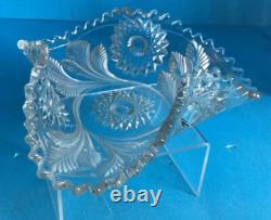 MILLERSBURG CRYSTAL HOBSTAR & FROSTED FEATHER Tri Corner Bowl Rare
