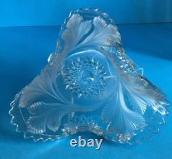 MILLERSBURG CRYSTAL HOBSTAR & FROSTED FEATHER Tri Corner Bowl Rare