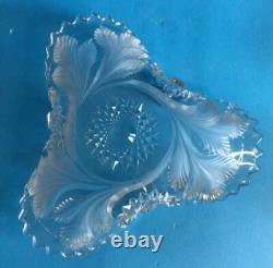 MILLERSBURG CRYSTAL HOBSTAR & FROSTED FEATHER Tri Corner Bowl Rare