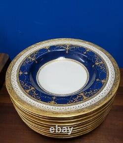 MINTON K314 Navy gold filigree Davis Collamore New York rim soup bowls set of 10