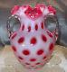 MINT+PRF40sFENTON GLASSVRARECRANBERRYOPALESCENTCOIN DOTHUGE 2 HNDL9VASE