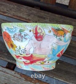 MIRIKO PATTERSON Ceramic Luchadores'' Bowl ORIGINAL RARE