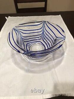 MMA METROPOLITAN MUSEUM OF ART Vintage Blue Looped Hand Blown Glass Bowl- 1980s