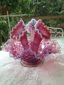 MNTPERFMID1900's RARE FENTON HOBNAIL CRANBERRY OPALESCENT THREE HORN EPERGNE