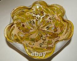 MURANO Venetian Abstract Splatter and Silver Aventurine Art Glass Bowl VINTAGE