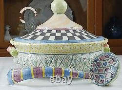 Mackenzie Childs Bowlderole Lidded With Spoon Black White Courtly Check Tureen