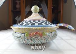 Mackenzie Childs Bowlderole Lidded With Spoon Black White Courtly Check Tureen