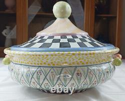 Mackenzie Childs Bowlderole Lidded With Spoon Black White Courtly Check Tureen