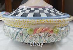 Mackenzie Childs Bowlderole Lidded With Spoon Black White Courtly Check Tureen