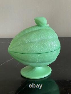 Martha Stewart Commissioned Jadeite Lidded Footed Melon Bowl or Candy Dish