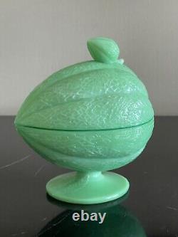 Martha Stewart Commissioned Jadeite Lidded Footed Melon Bowl or Candy Dish