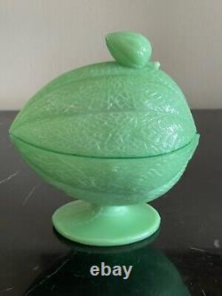 Martha Stewart Commissioned Jadeite Lidded Footed Melon Bowl or Candy Dish