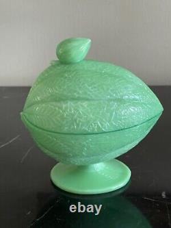 Martha Stewart Commissioned Jadeite Lidded Footed Melon Bowl or Candy Dish