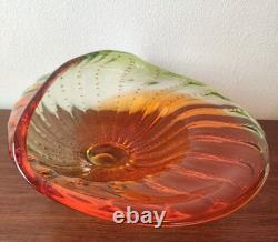 Massive Hand-Blown Art Glass Bowl 17 Murano-Style Orange Green Centerpiece