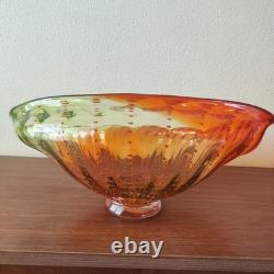 Massive Hand-Blown Art Glass Bowl 17 Murano-Style Orange Green Centerpiece