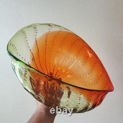 Massive Hand-Blown Art Glass Bowl 17 Murano-Style Orange Green Centerpiece