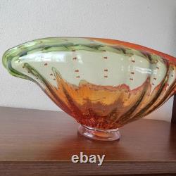 Massive Hand-Blown Art Glass Bowl 17 Murano-Style Orange Green Centerpiece